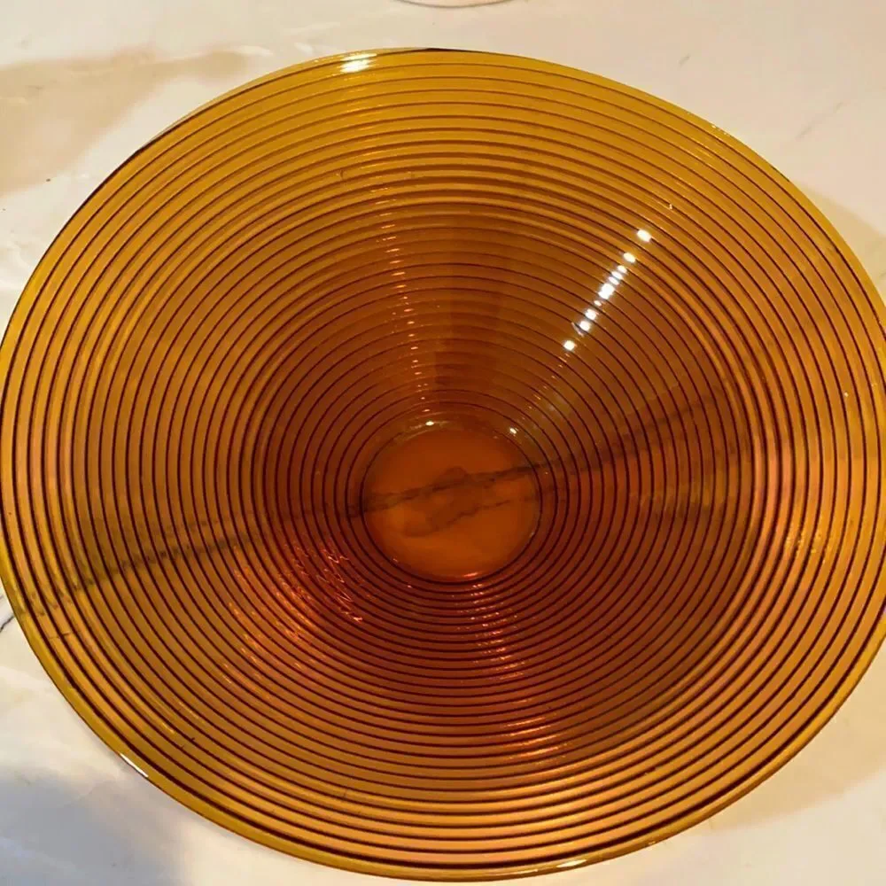 Beautiful Concentric Circles Amber Glass Bowl